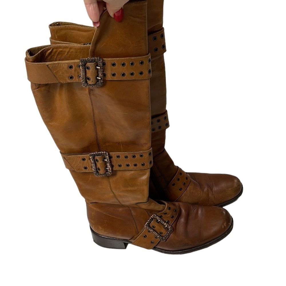Goffredo Fantini distressed leather knee high brown boots size 37 - Picture 6 of 14